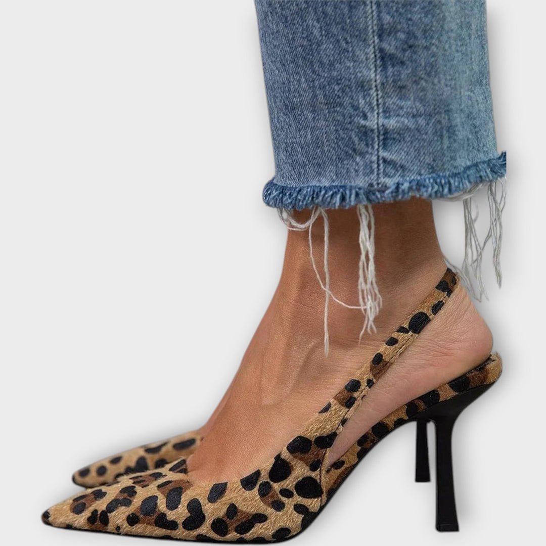 Leopard Print Heels with Back Strap
