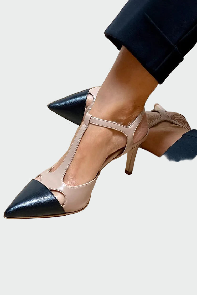 two-tone t-strap pointed heels