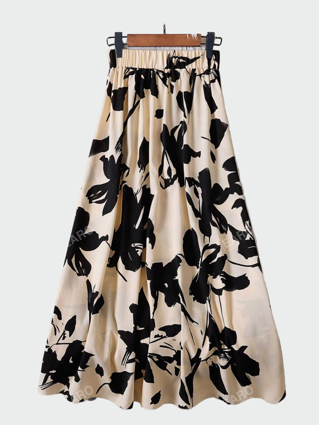 Beige & Black Floral Maxi Skirt