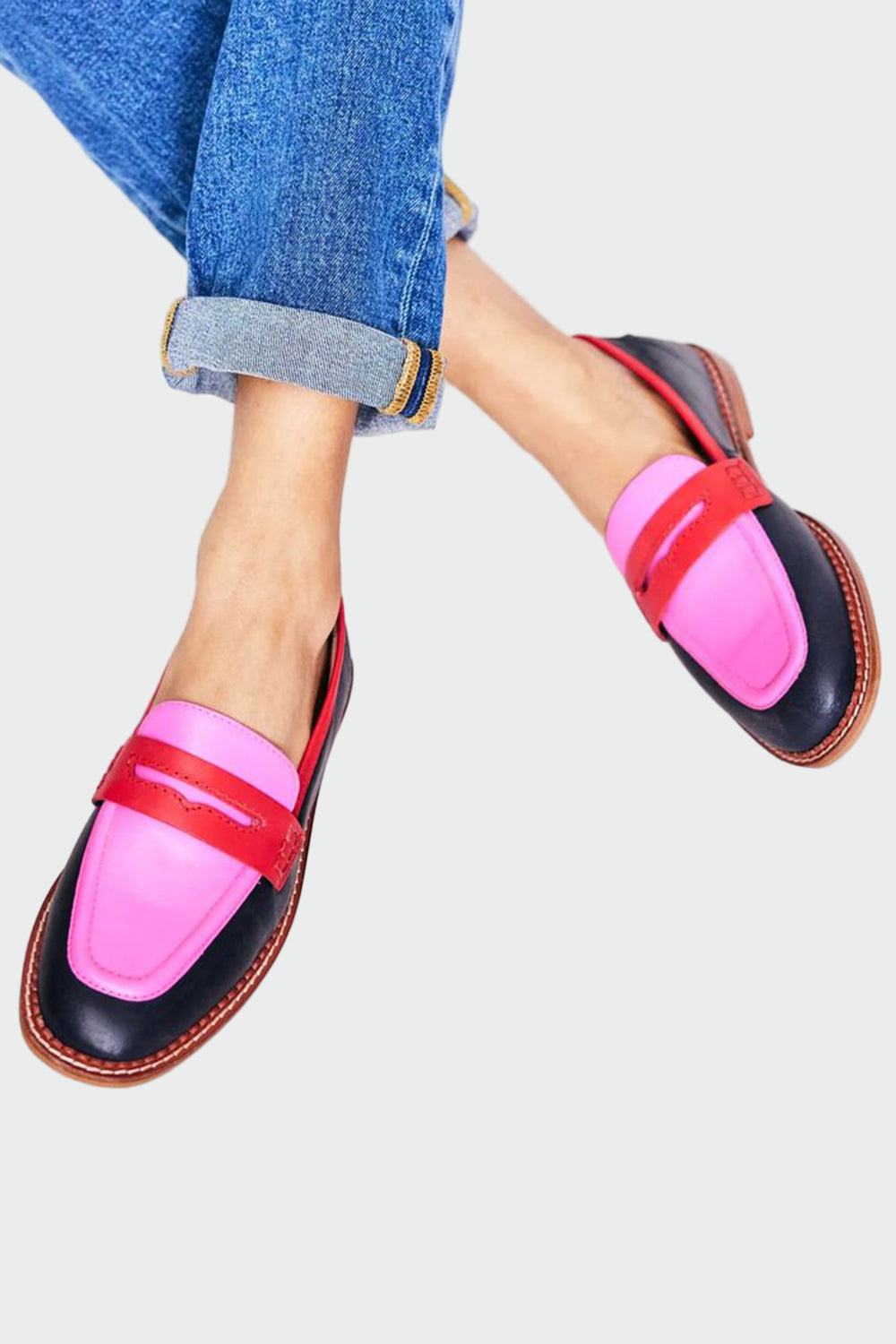 colorblock pink & red loafers