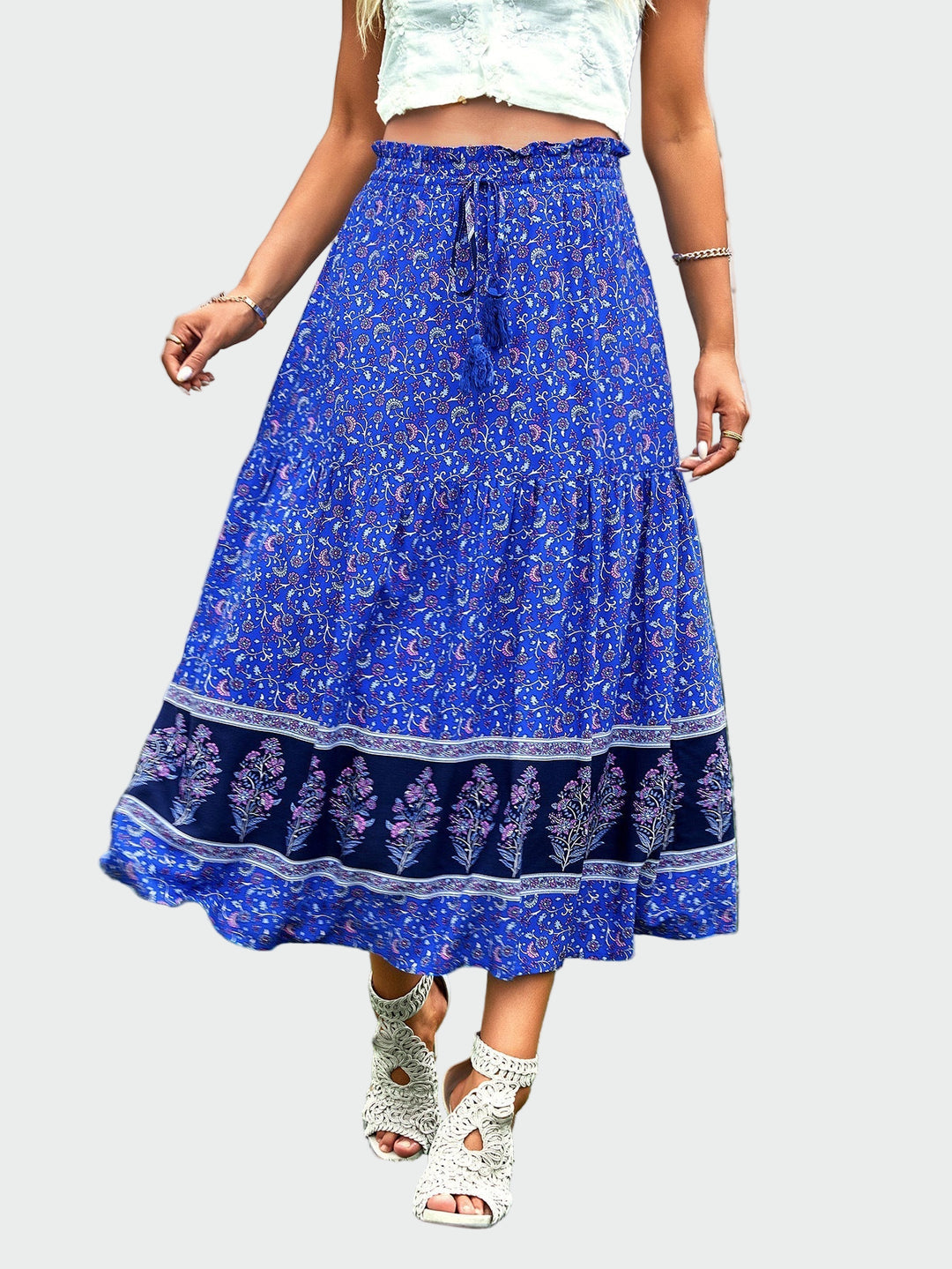 Bohemian Blue Floral Maxi Skirt