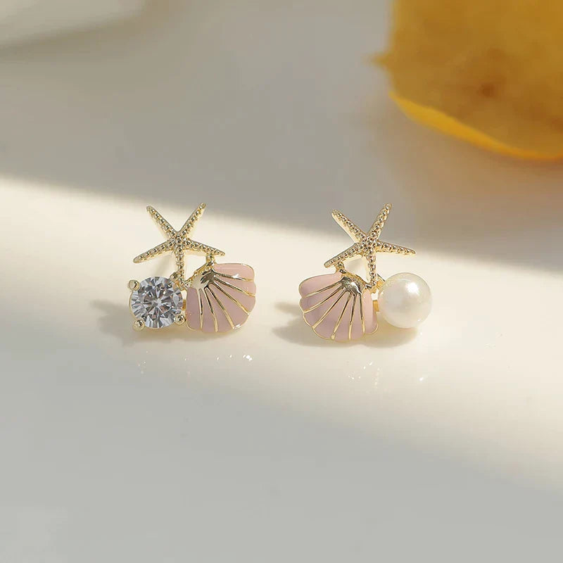 Oceanic Earrings with Pearl and Zirconia in Gold