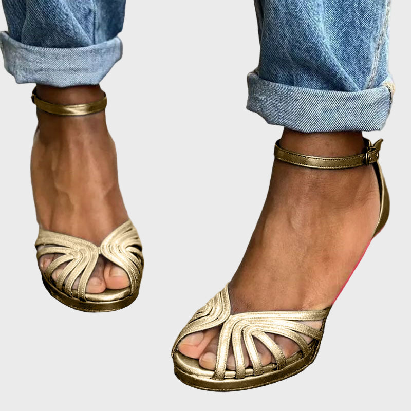 Golden Glow Block Heel Sandals