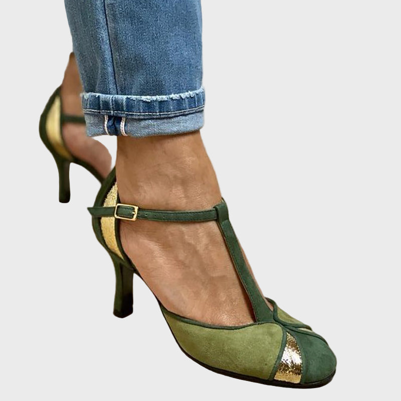 Emerald Charm T-Strap Heels