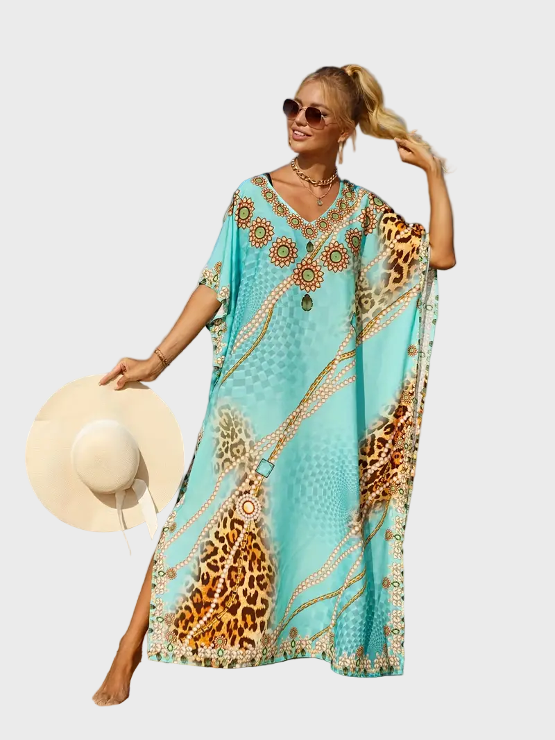 Turquoise Leopard Kaftan