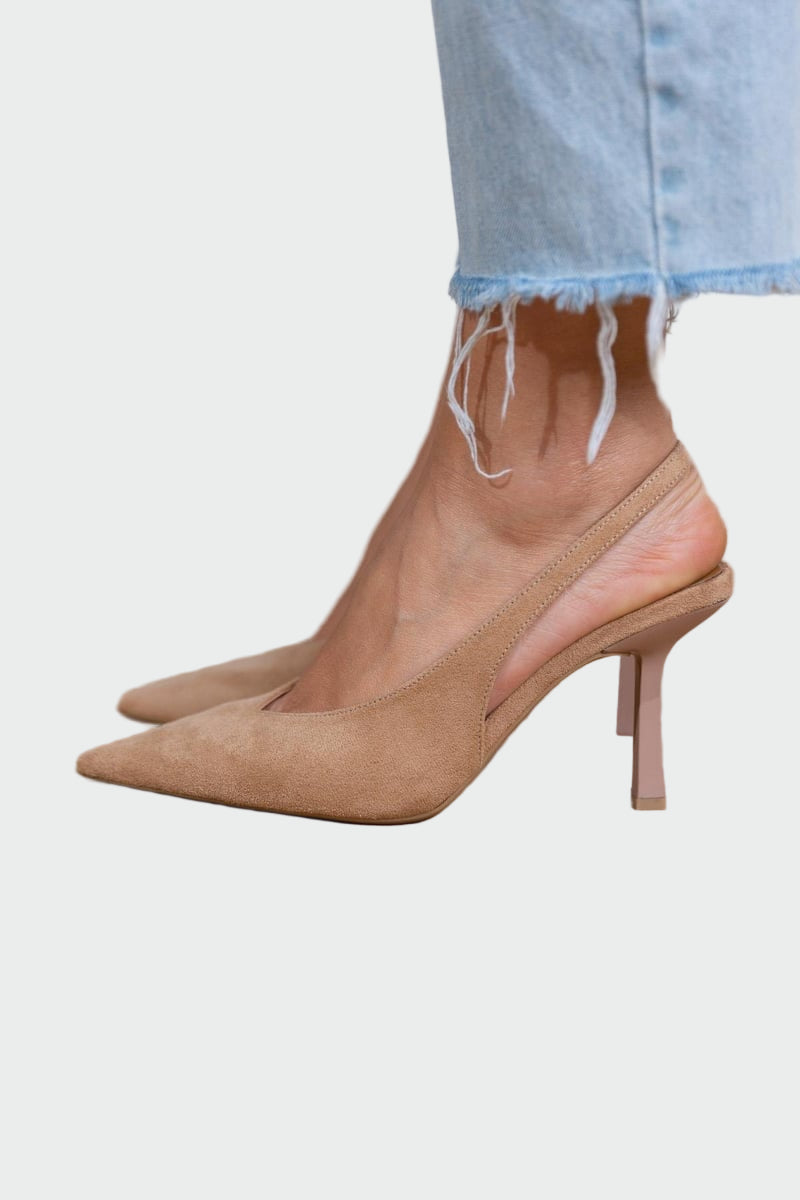 nude suede slingback pumps