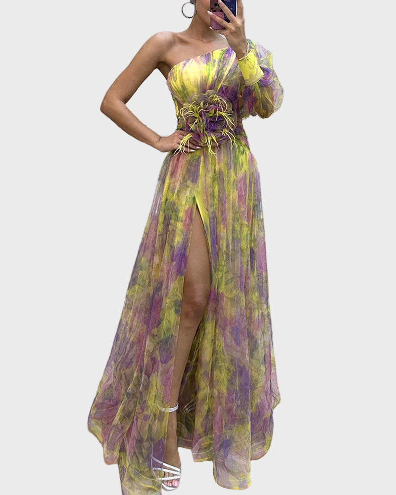 Enchanted Bloom One-Shoulder Maxi Dress