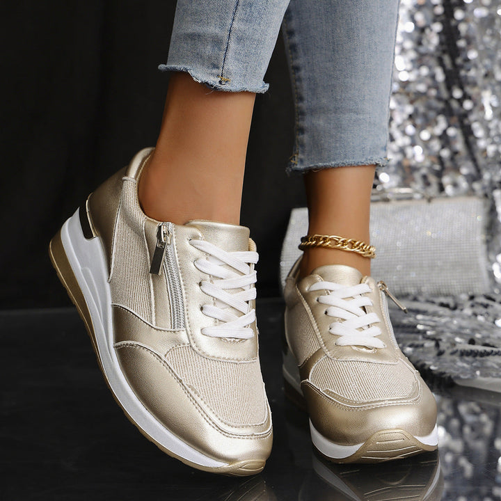 GlamRise Metallic Wedge Sneakers
