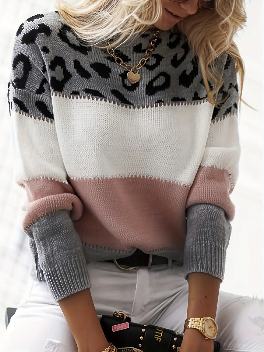 Chic Leopard Color Block Sweater