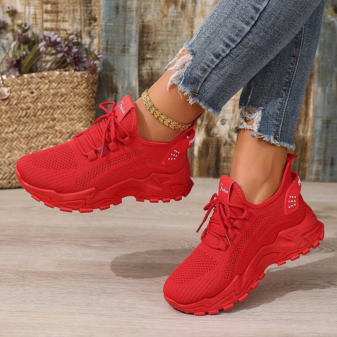Beige Breathable Knit Sneakers