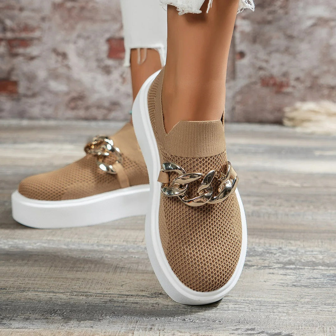 "Urban Luxe Chain Slip-Ons"