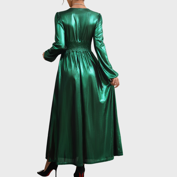 Metallic Long Sleeve Evening Dress