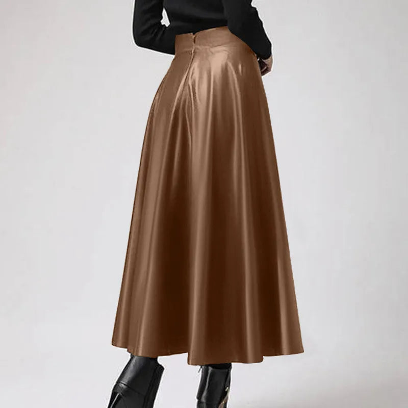 Elegant High-Waist Faux Leather Maxi Skirt