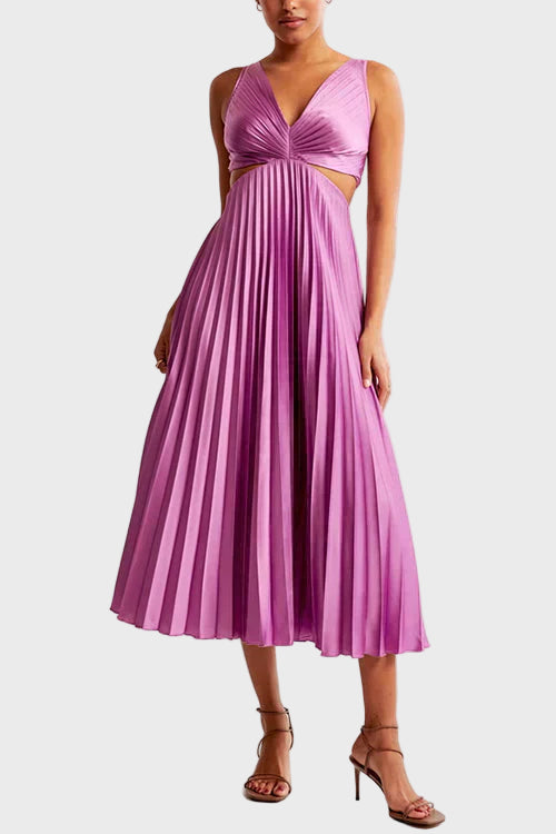 Sunshine Pleated Cut-Out Midi Dress