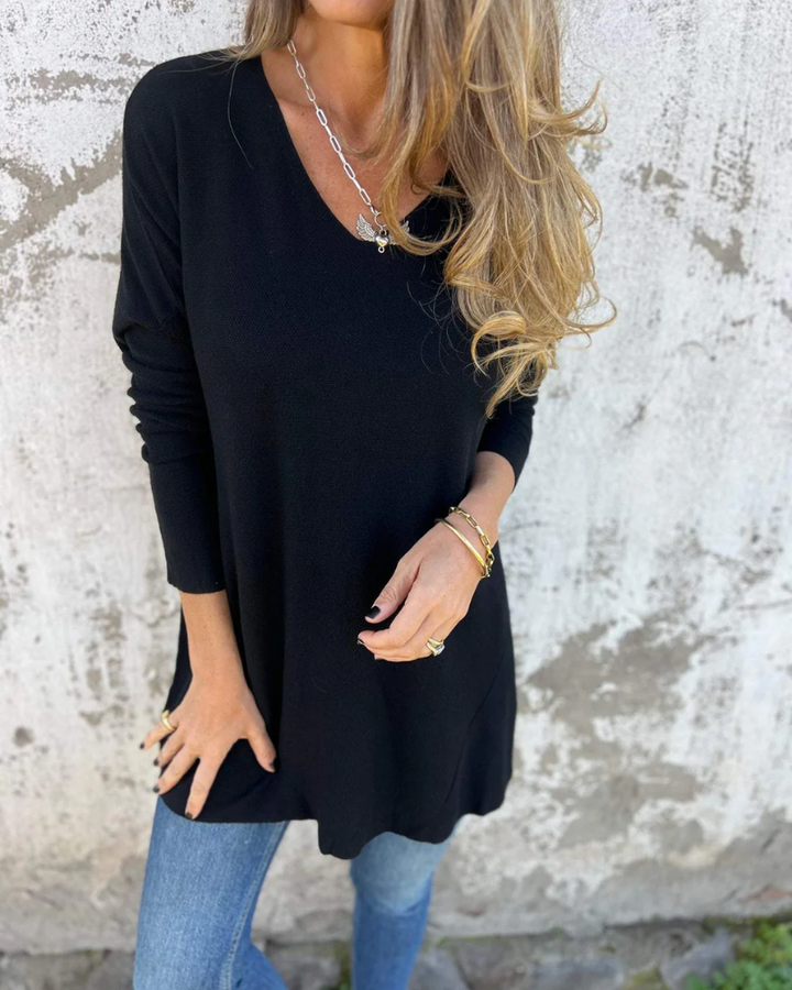 Camel Chic V-Neck Tunic Sweater