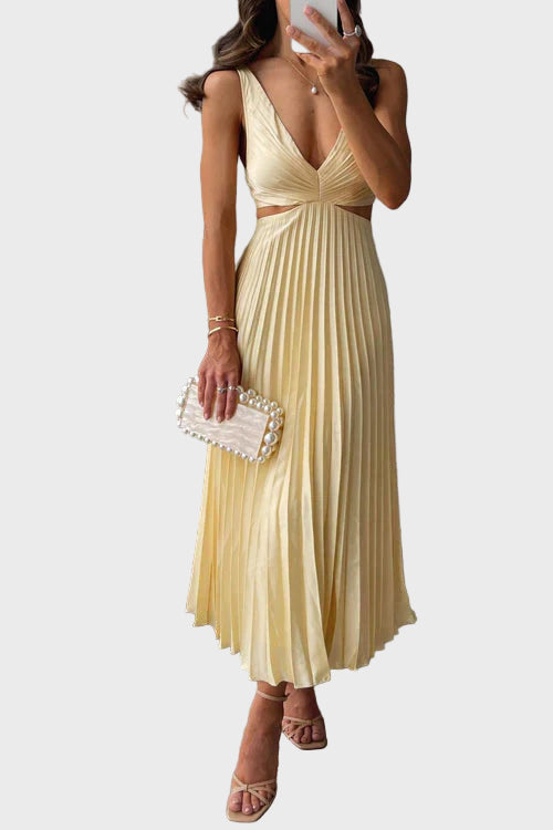 Sunshine Pleated Cut-Out Midi Dress