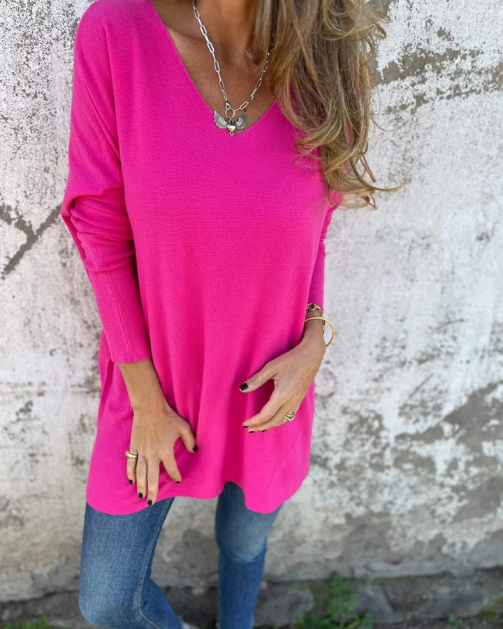 Camel Chic V-Neck Tunic Sweater