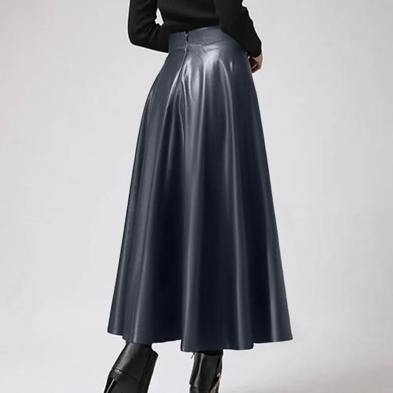 Elegant High-Waist Faux Leather Maxi Skirt