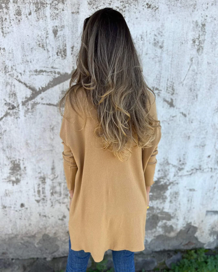 Camel Chic V-Neck Tunic Sweater
