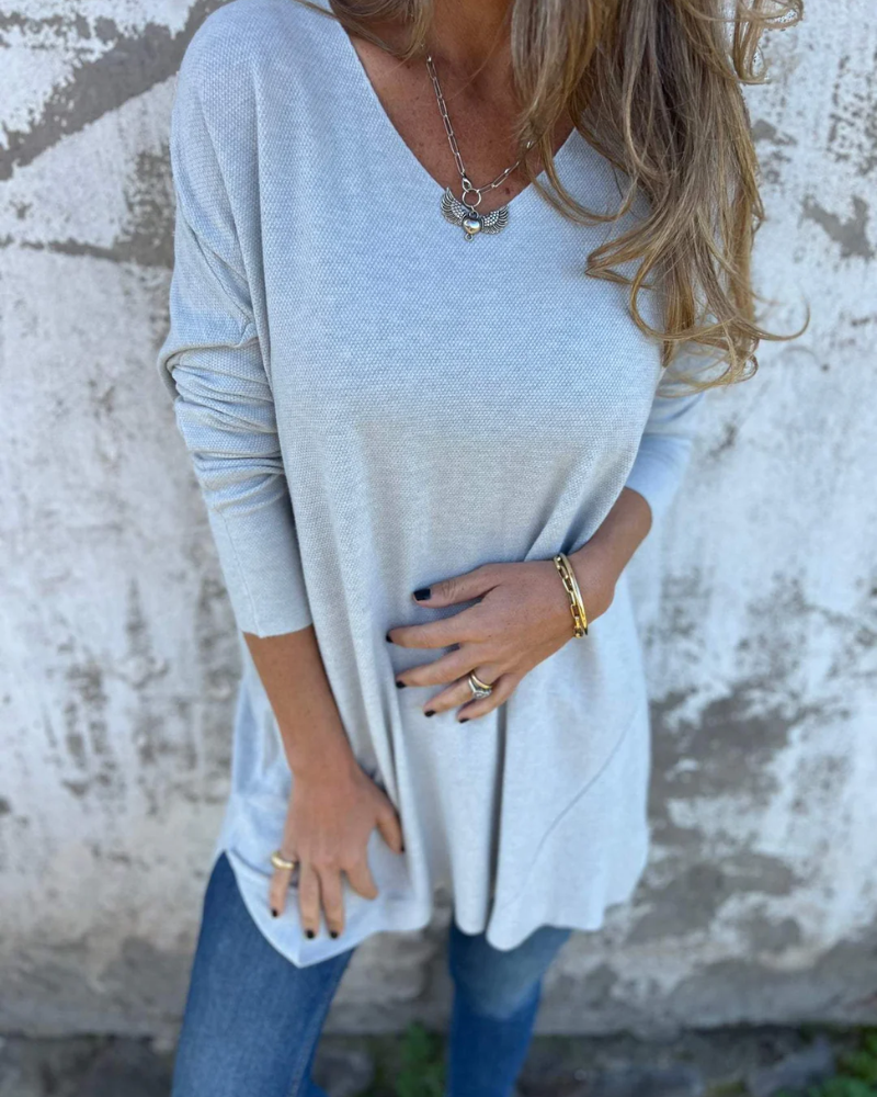 Camel Chic V-Neck Tunic Sweater