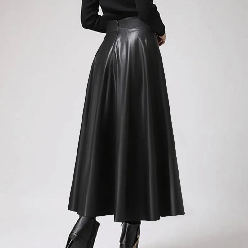 Elegant High-Waist Faux Leather Maxi Skirt