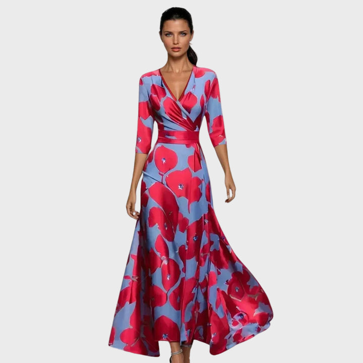 Elegant Beige Floral Maxi Dress
