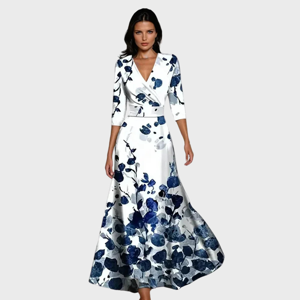 Elegant Beige Floral Maxi Dress