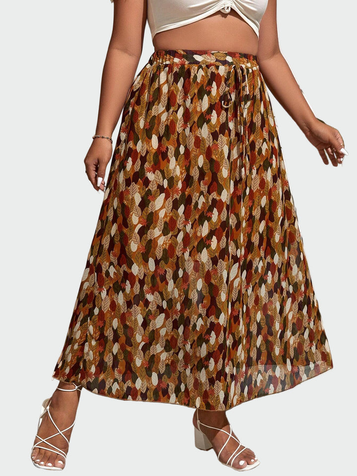 Autumn Leaf Print Midi Skirt