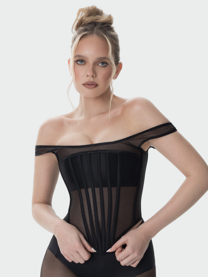 Celeste White Mesh Corset Top