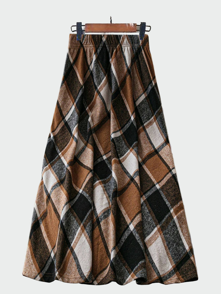Brown & Black Plaid Maxi Skirt