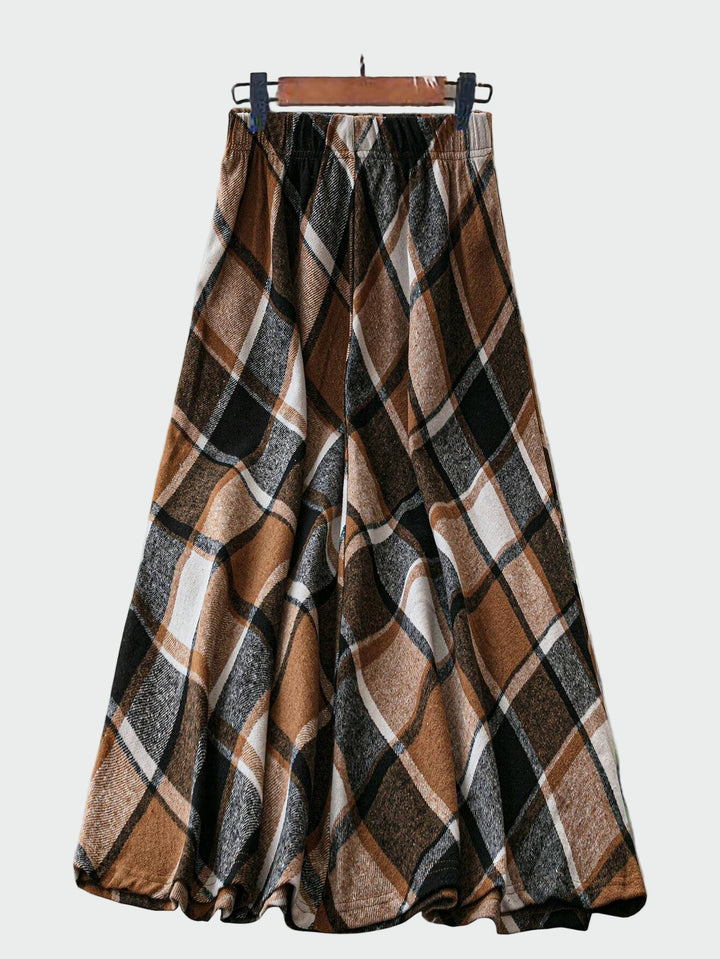 Brown & Black Plaid Maxi Skirt