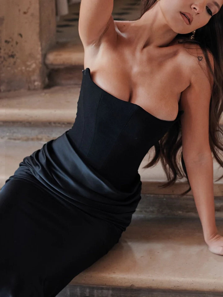 black strapless cocktail dress