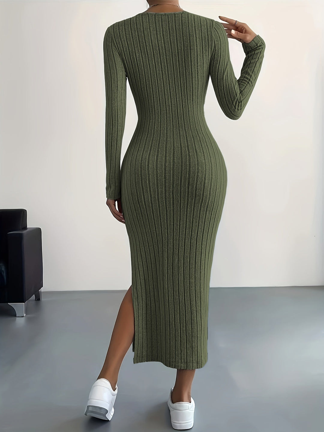Sleek Ribbed Knit Bodycon Maxi Dress