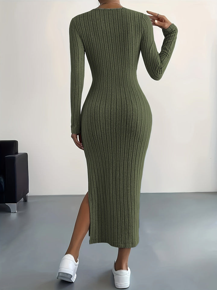 Sleek Ribbed Knit Bodycon Maxi Dress