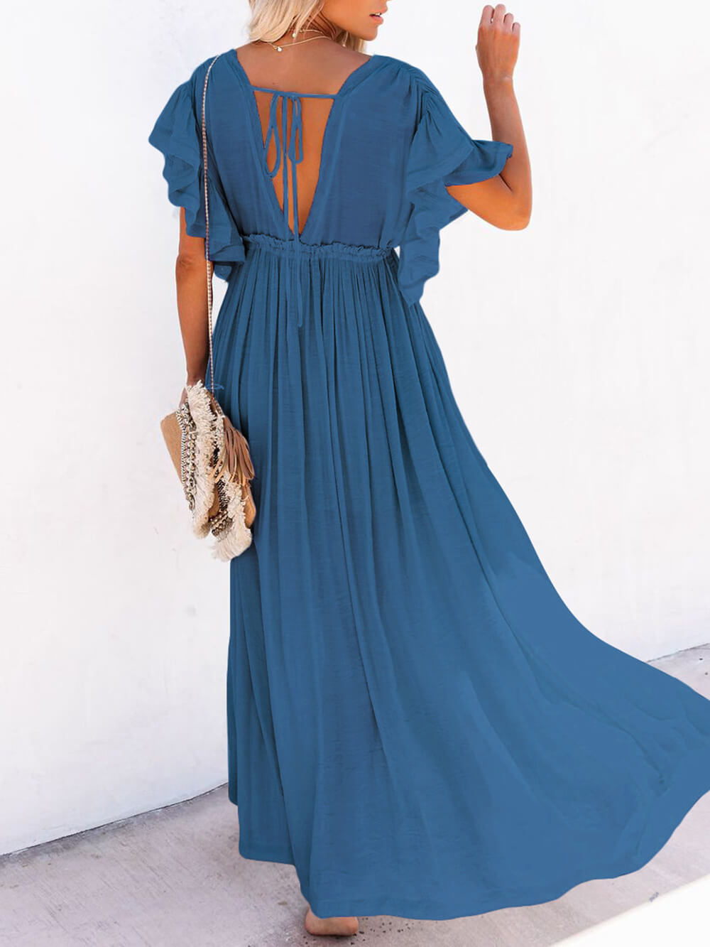Buttoned Cotton Linen Perfect Boho Maxi Beach Dress