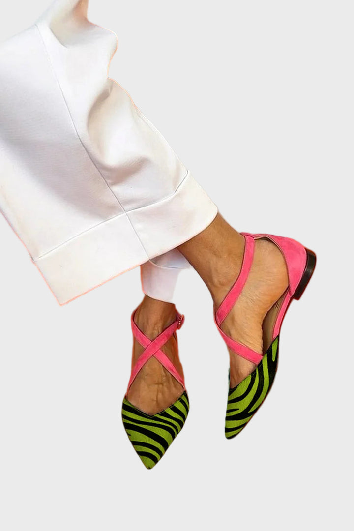 LUCREZIA | Elegant ballet flats with zebra details and glamorous pink straps
