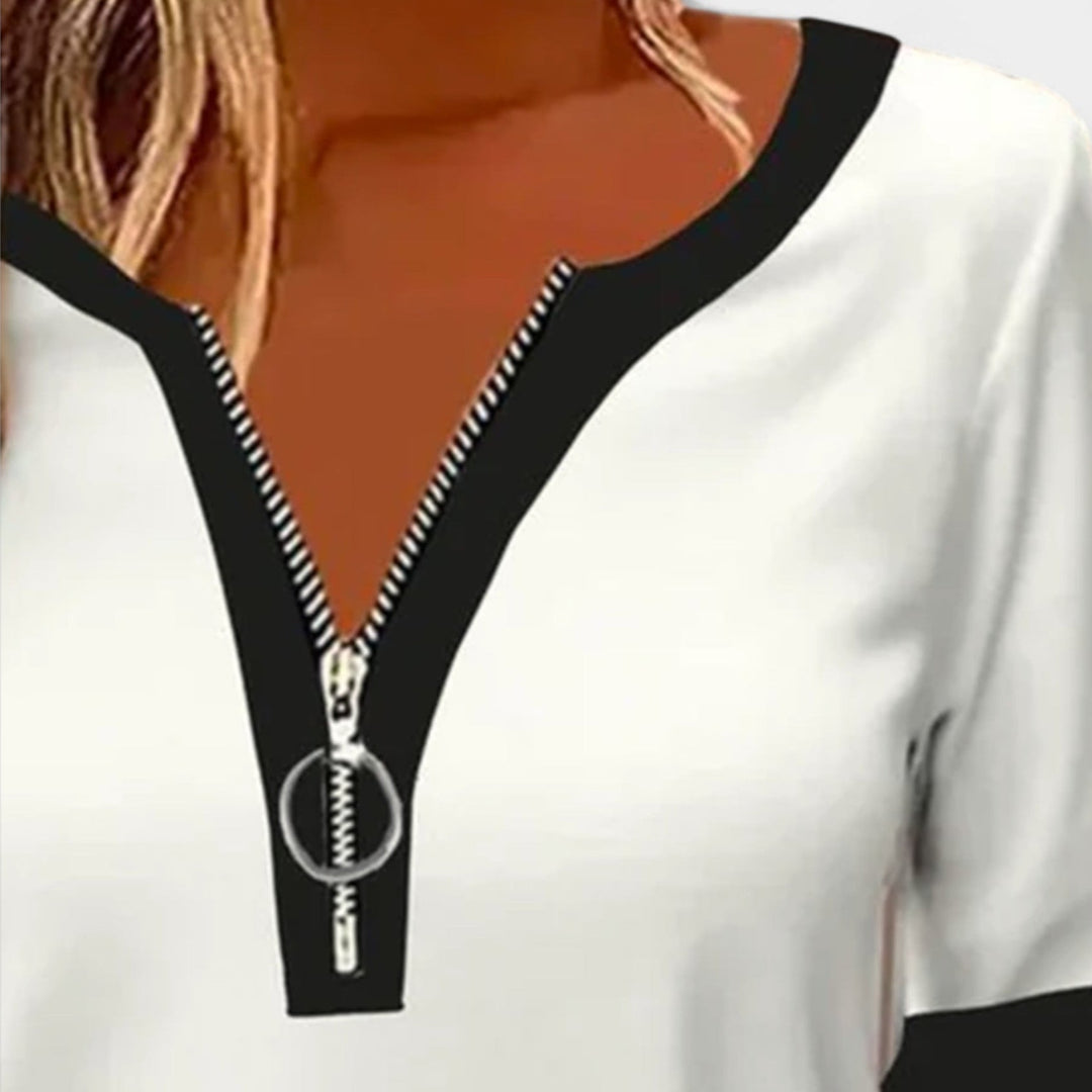 Long Sleeve Zip-Up Blouse