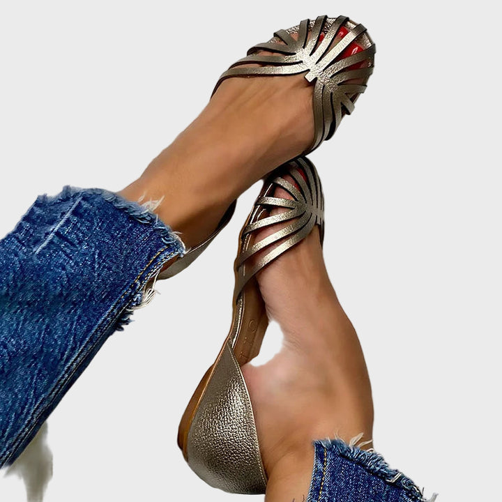 bronze glow woven flats