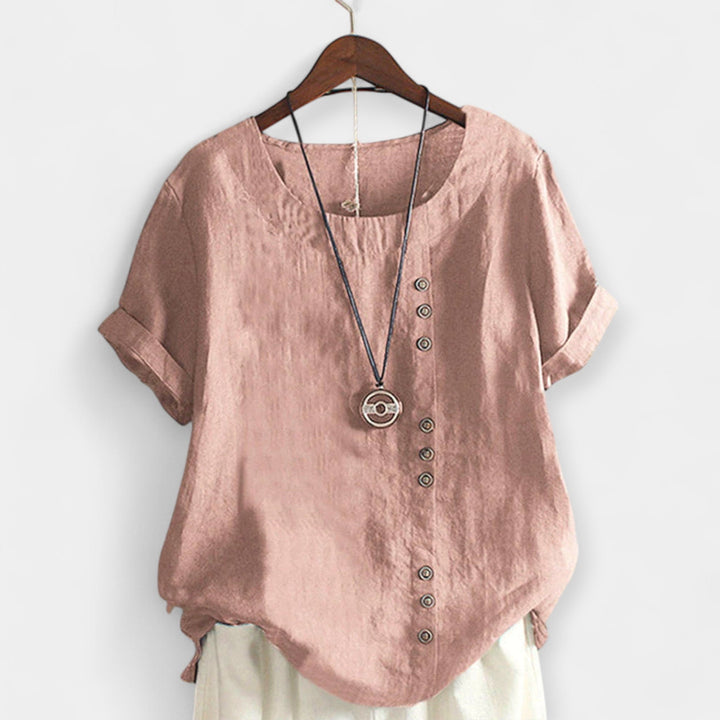 Short-Sleeve Button-Up Blouse