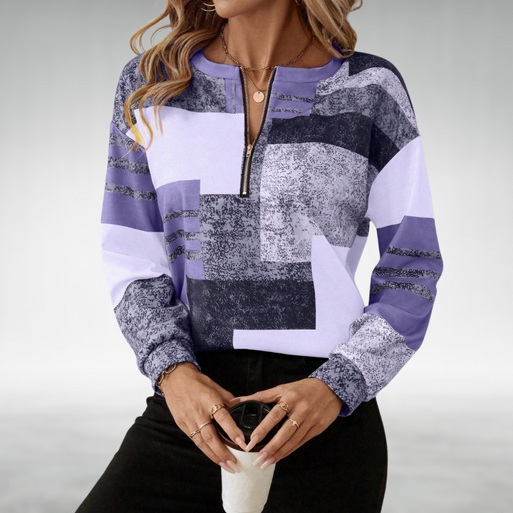 Blush Geo Zip-Neck Pullover