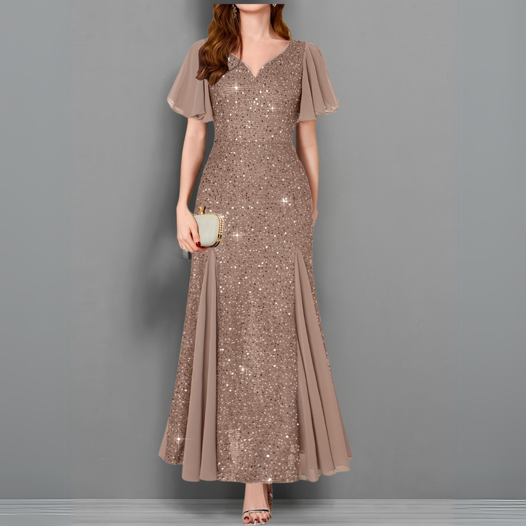 Scarlet Elegance Sequin Evening Gown