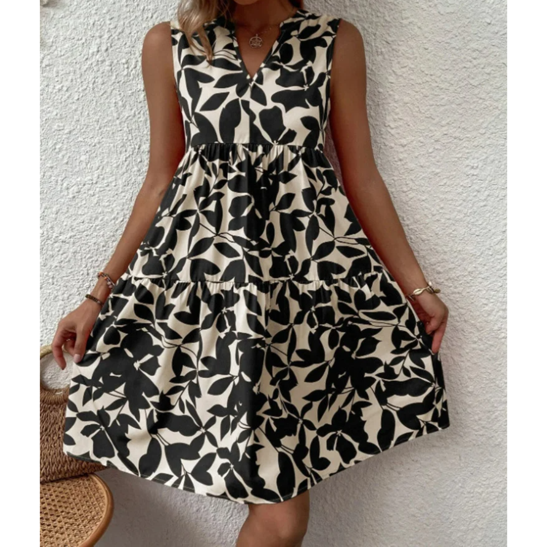 Monochrome Leaf A-Line Dress