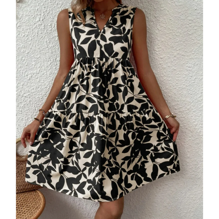 Monochrome Leaf A-Line Dress