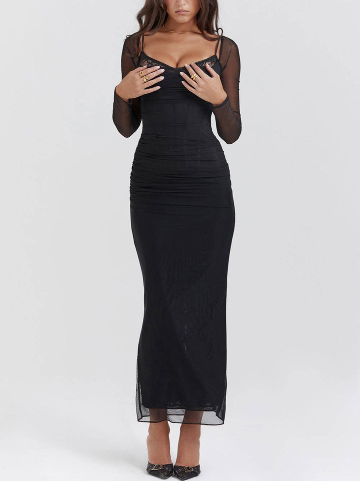 Black Maxi Dress with Off-Shoulder Bodice