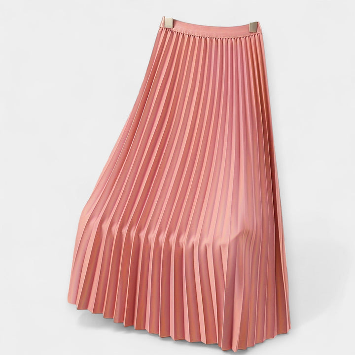 Long Pleated Satin Skirt