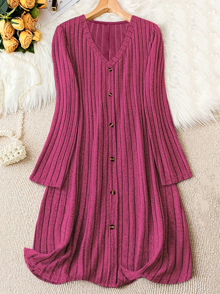 Buttoned Ribbed Knit Dress