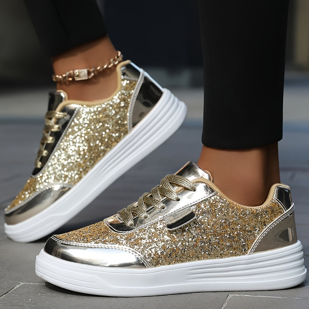 GlamStride Gold Glitter Sneakers