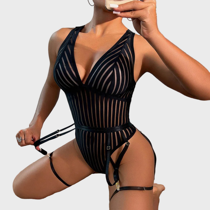 Midnight Stripes Mesh Bodysuit