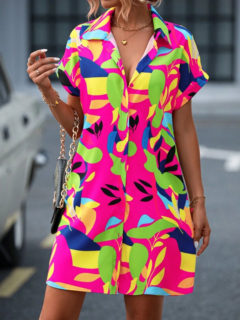 Tropical Vibe Button-Down Shirt Dress