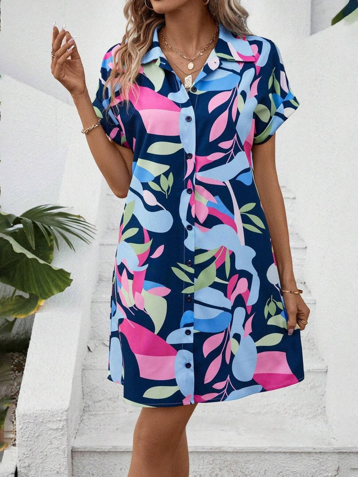 Tropical Vibe Button-Down Shirt Dress
